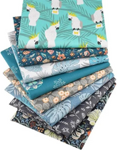 CraftsFabrics 8pcs Tropical Palm Leaf Toucan Parrots Floral Fat Quarters Bundle 100% Cotton for Quilting, Arts, DIY Projects